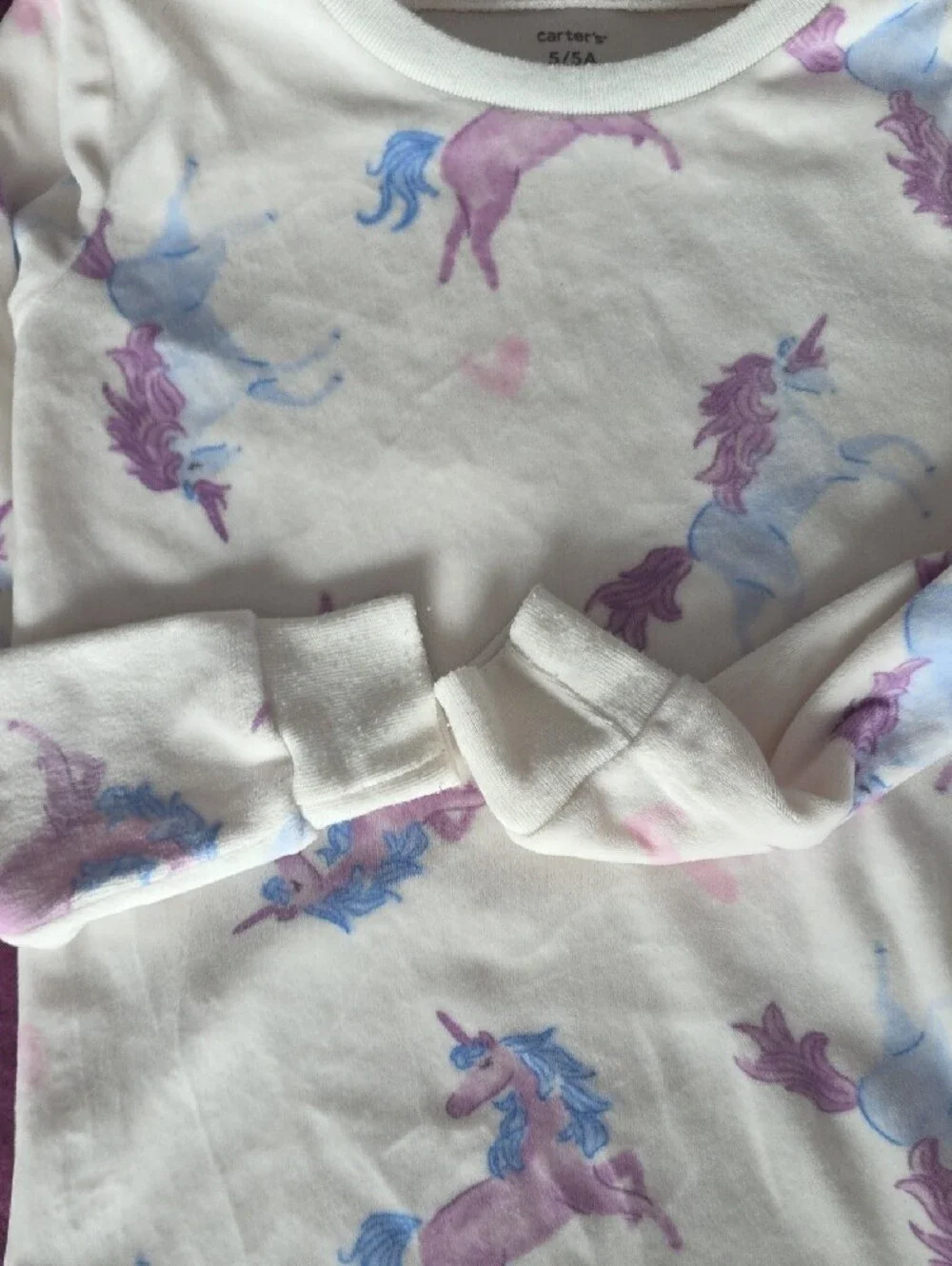 NWOT Girls White Unicorn Print Pajama Set - Fleece Lined Long Sleeve Top & Pants